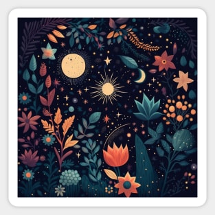 4. Celestial Bohemian Flowers Aesthetic Design Stars Moon Floral Cosmic Pattern Sticker